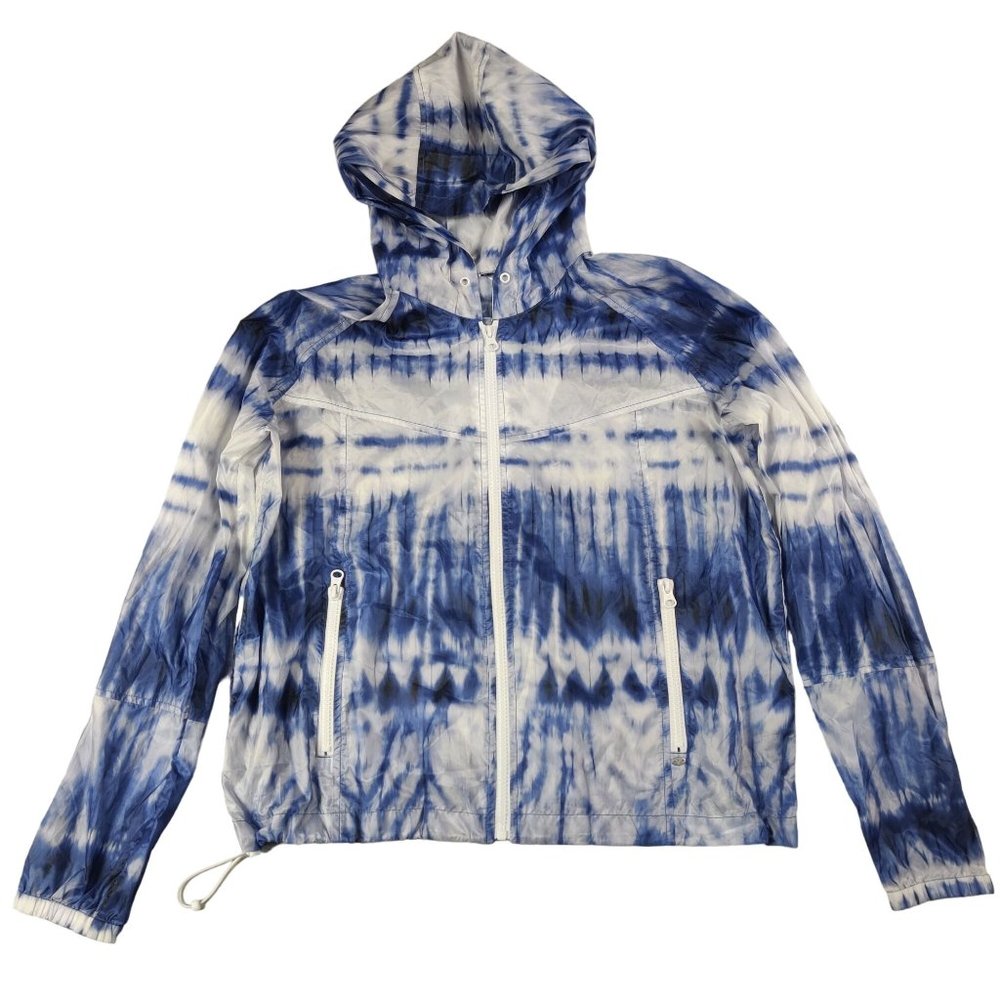 American Eagle Outfitters Womens Jacket Light Windbreaker Hood Blue Tie Dye Sz S